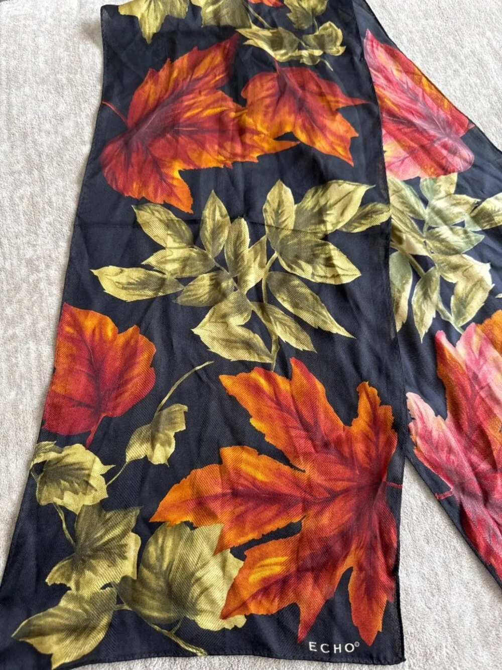 Nature Leaves Leaf Plant Orange Scarf Silk Blend Echo Fall Colors